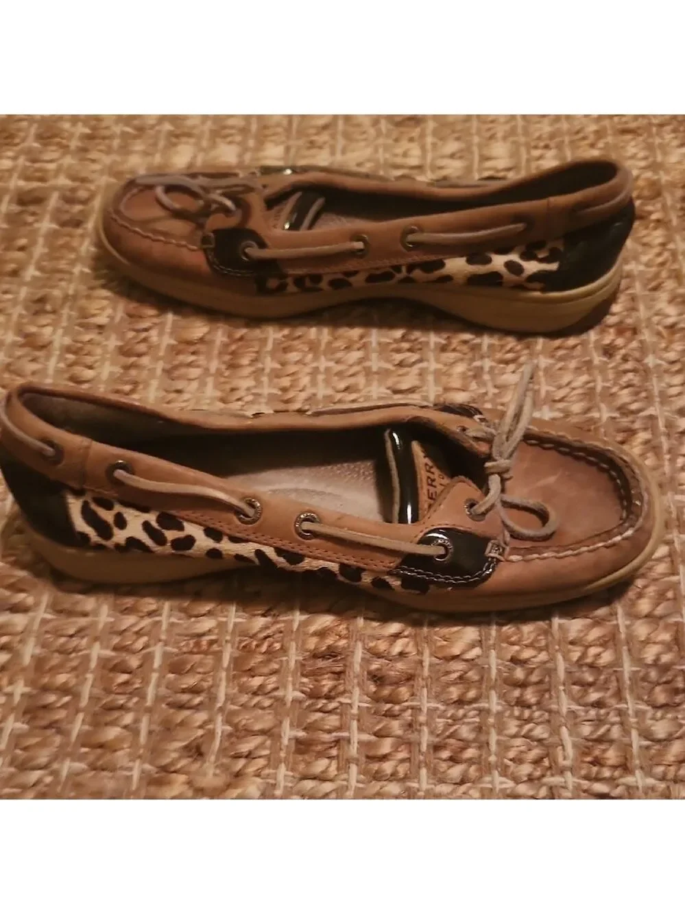 Sperry Leopard Boat Shoes Preppy Sz 7 Leather with Nautical Design